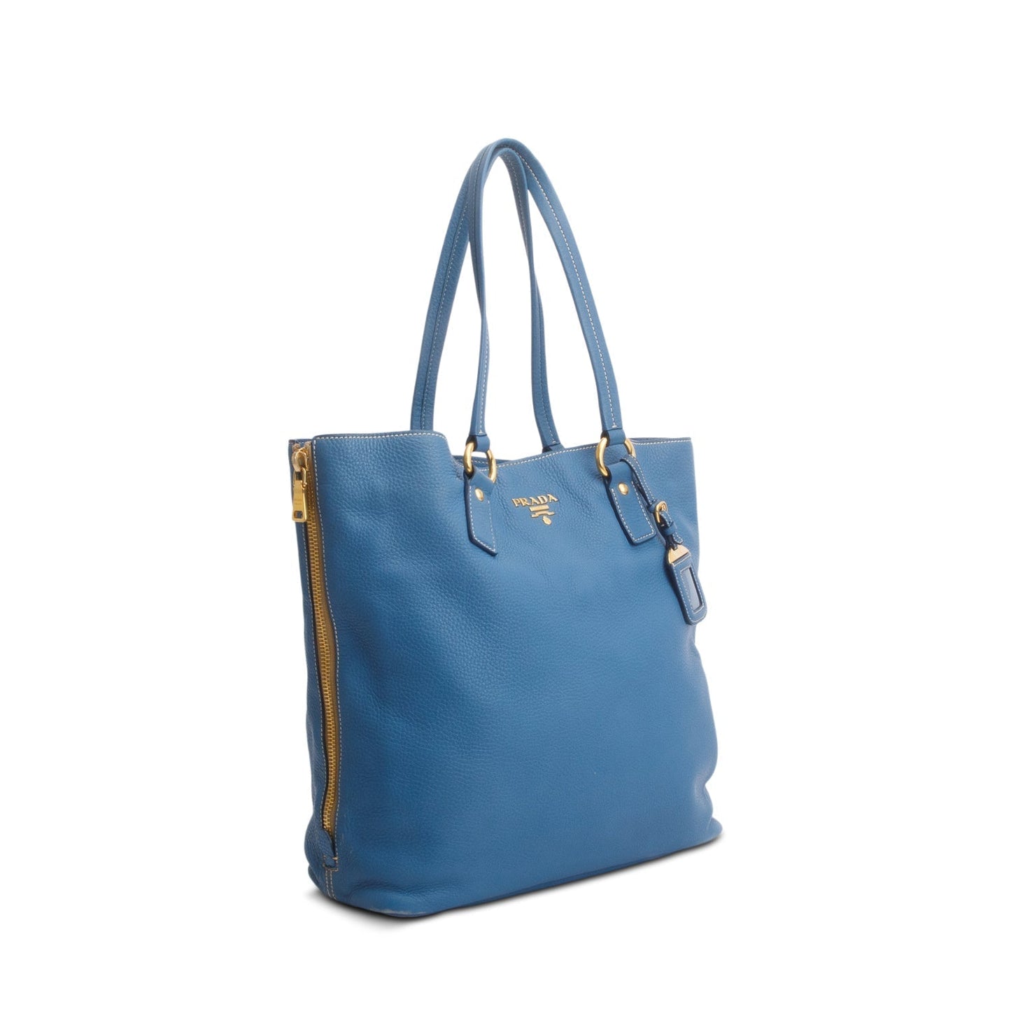 Prada Vitello Daino Size Zip Tote Handbag Blue Tote Bag