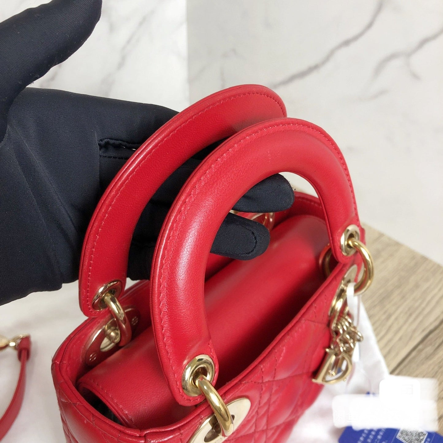 Dior Lady Handbag Cannage With Strap Leather Red Travel Bag