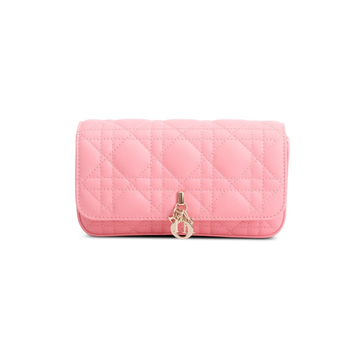 Dior Christian Lambskin Cannage Talk Phone Pouch Handbag Pink Travel Bag