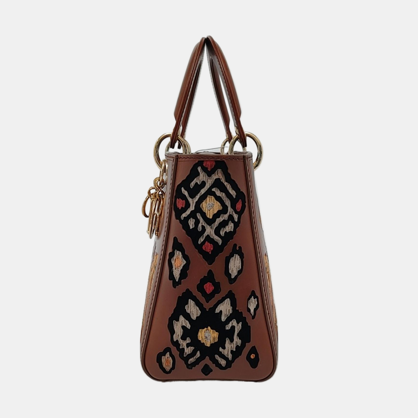 Dior Lady K Original Masters Floral Carved Calfskin Brown Medium Travel Bag