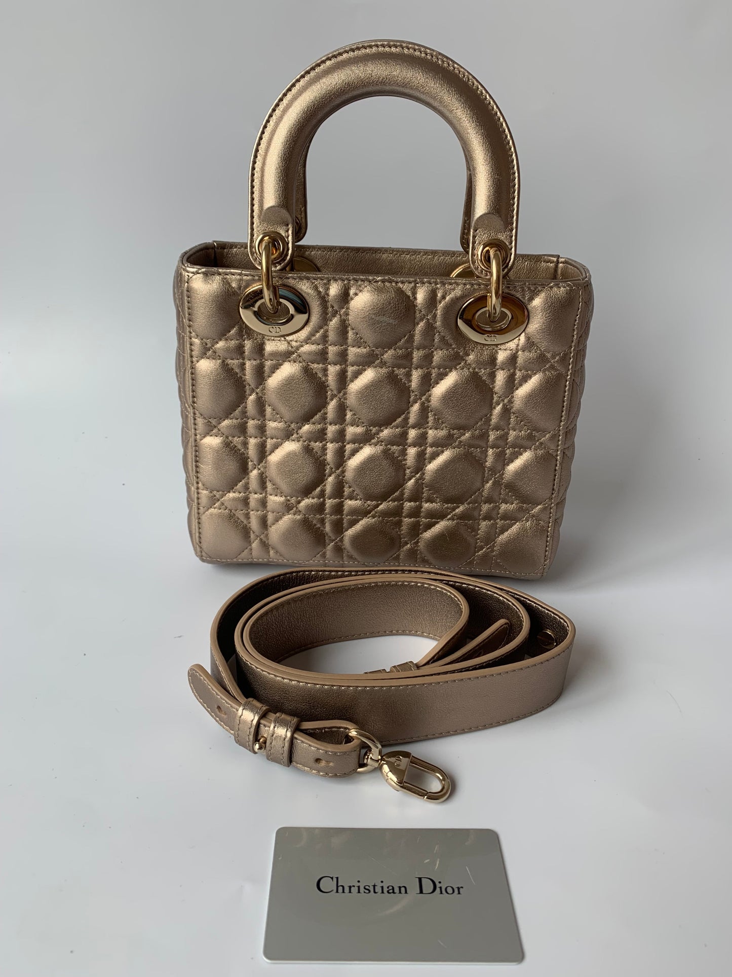 Dior Lady Abc Champagne And Metallic Cannage Lambskin Gold Small Travel Bag