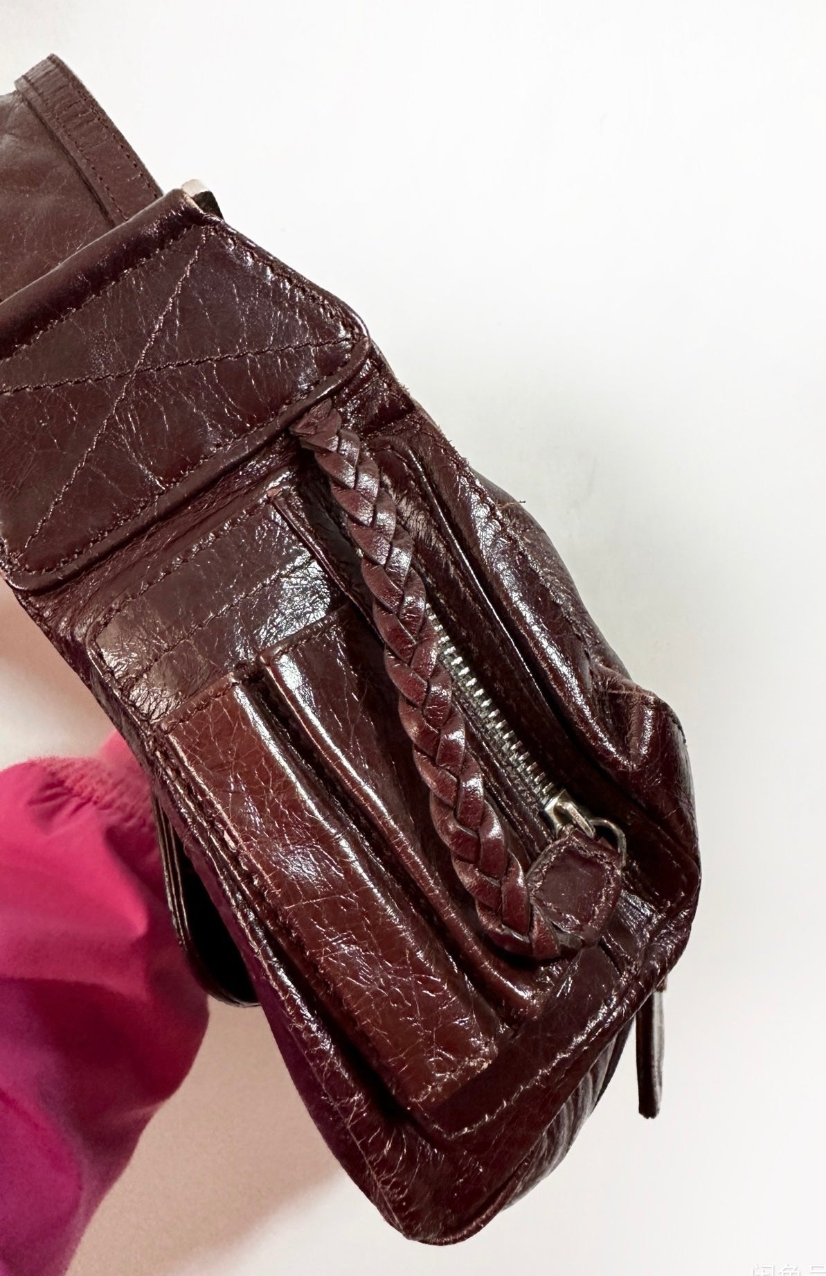 Dior Flight Shoulder Bag Wine Burgundy Crumpled Patent Leather Medium