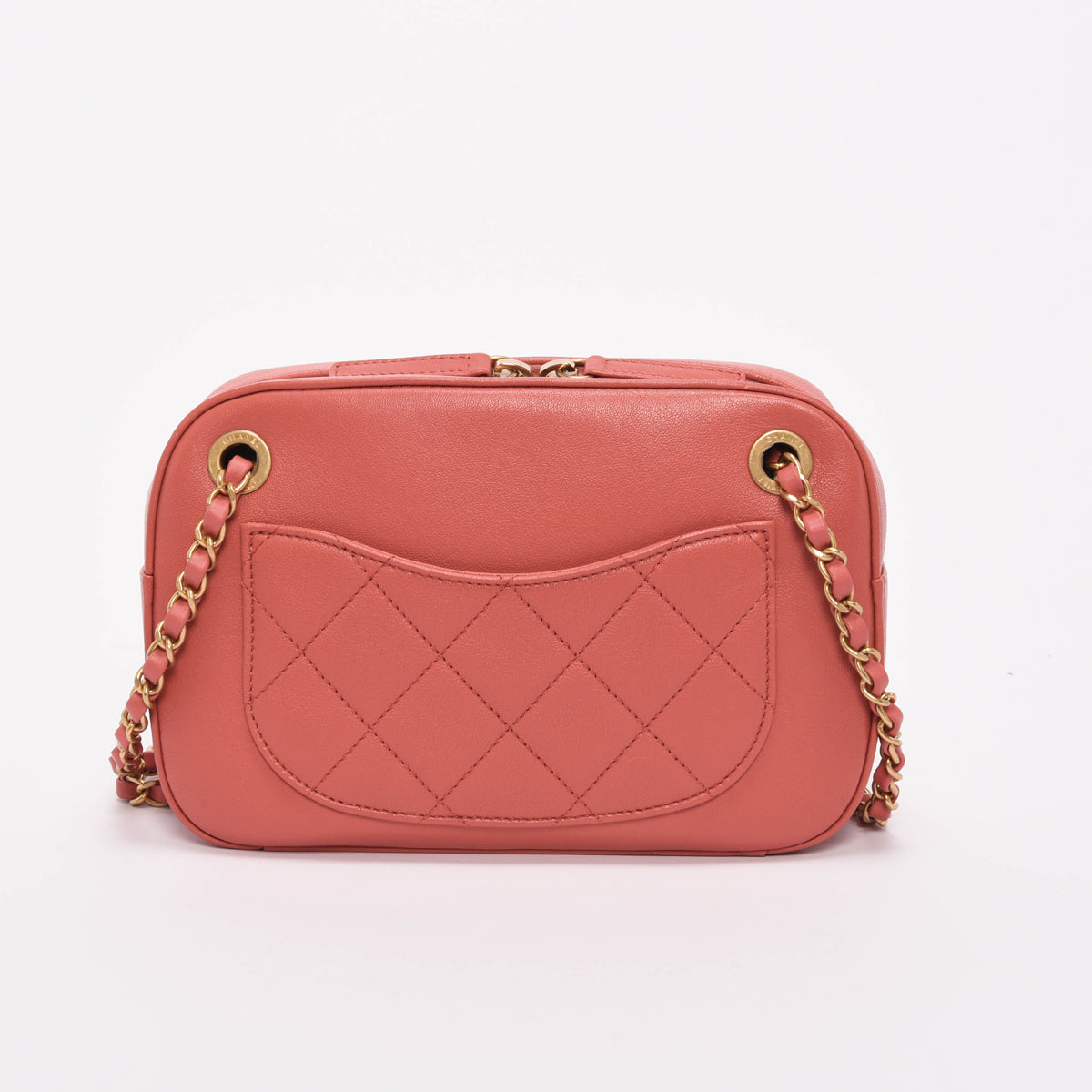 Chanel Dusty Pink Quilted Lambskin Chain Infinity Camera Case Bag