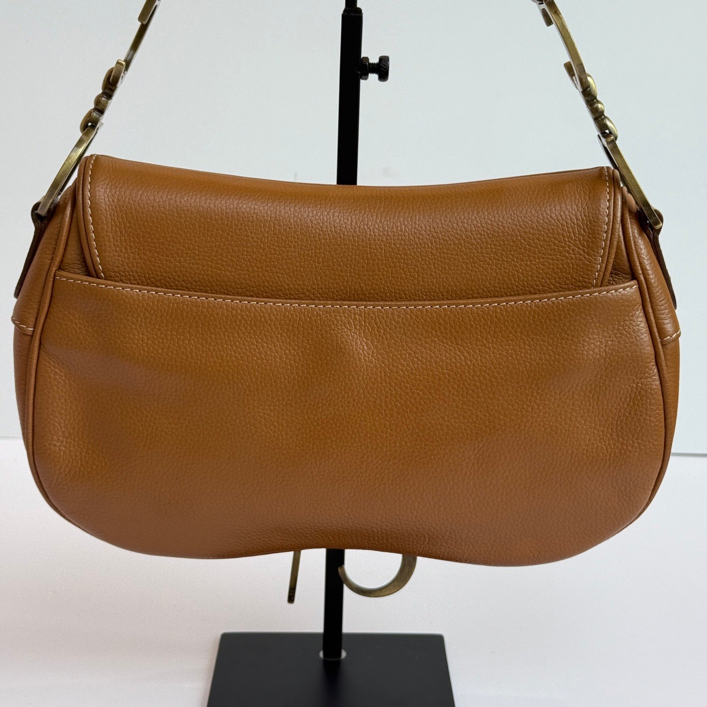 Dior Double Saddle Tone Hardware Handbag Leather Brown Travel Bag