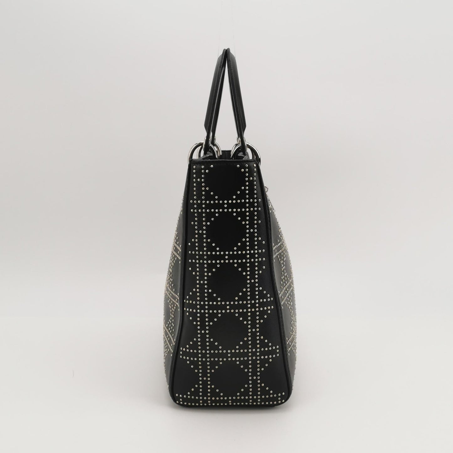 Dior Lady Lambskin Diamond Studs Hardware Handbag Black Silver Travel Bag