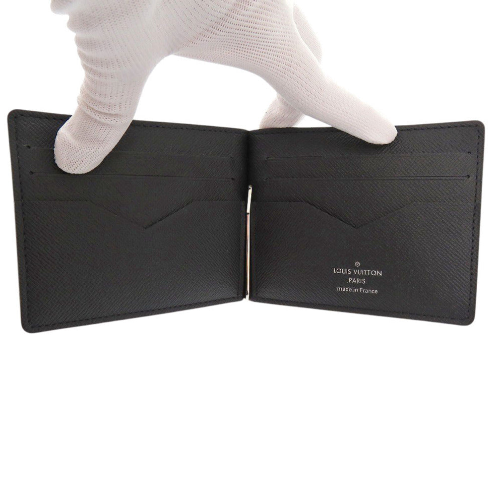 Louis Vuitton M62978 Taiga Money clip Portefeuille Leather Black Wallet Case