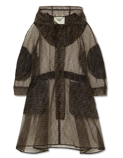 Fendi Handbag Oversized Printed Organza Zucca Parka w Hood Monogram Brown