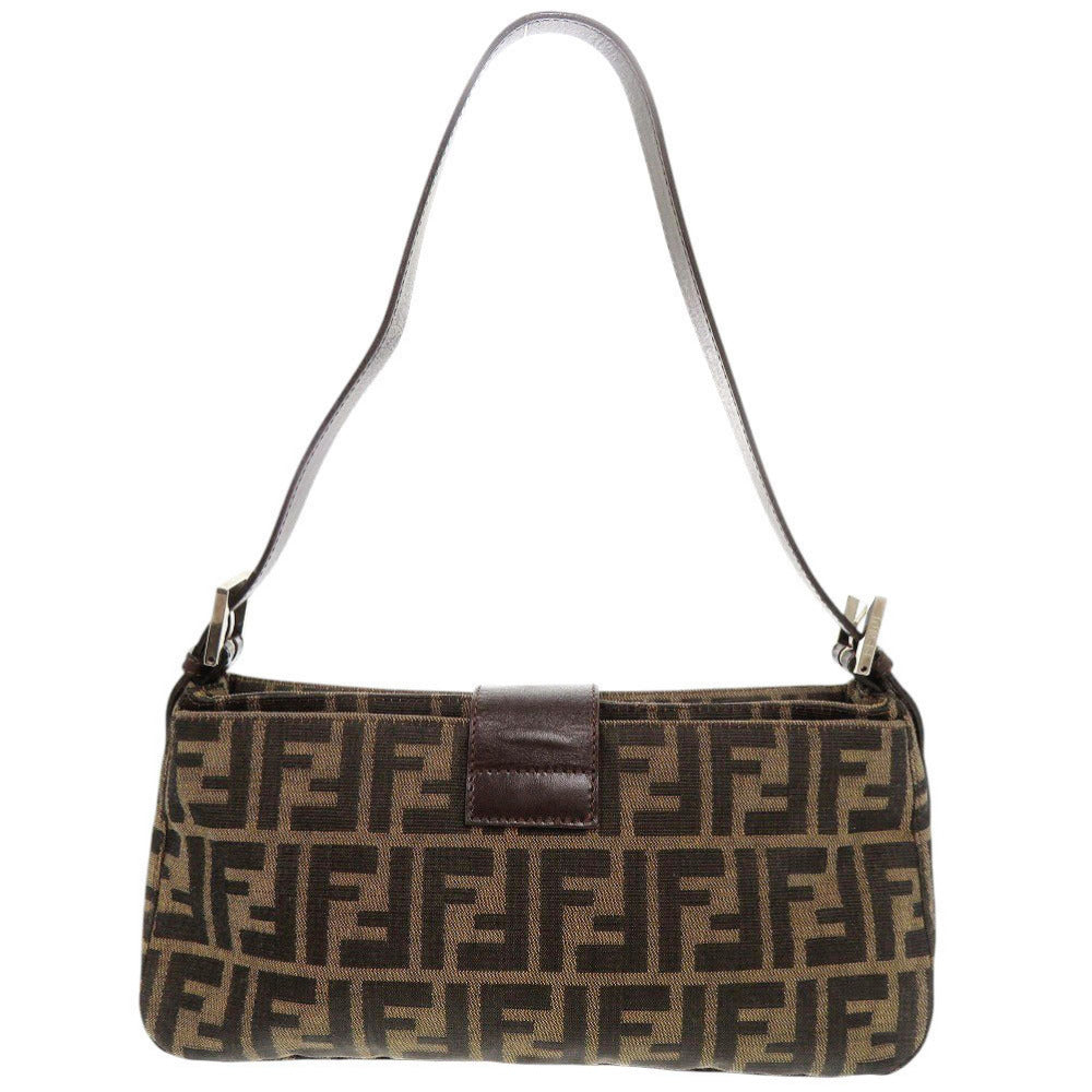 Fendi Shoulder Bag Zucca Pattern Leather Canvas Brown