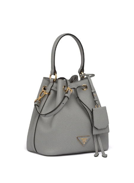 Prada Bag Grey Leather Saffiano Gray Bucket Bag