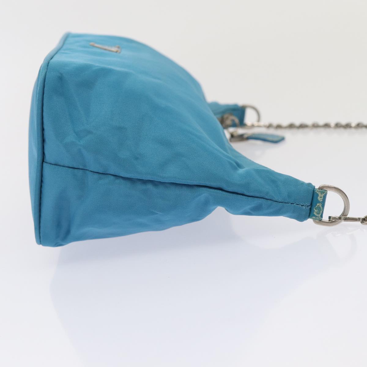 Prada Shoulder Bag Light Auth Nylon Blue Chain