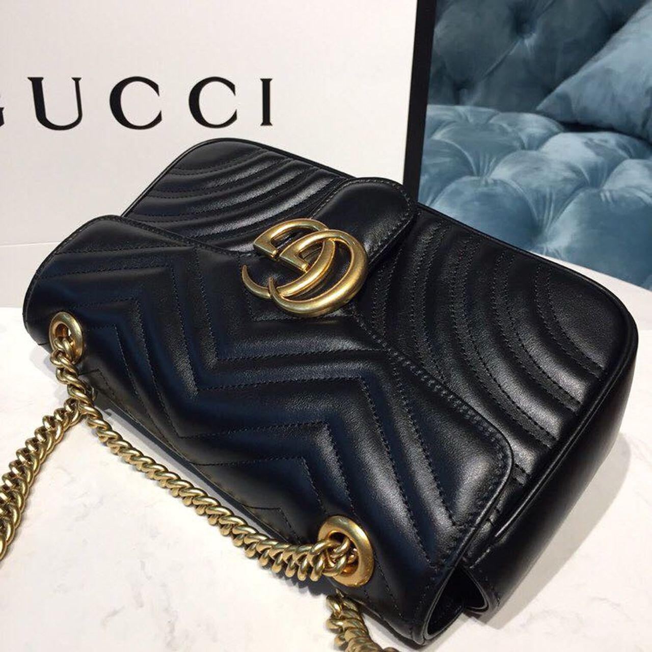 gg Marmont Matelassé Chevron Black Small Shoulder Bag Beaunoirrbeaunoirr Dtdit