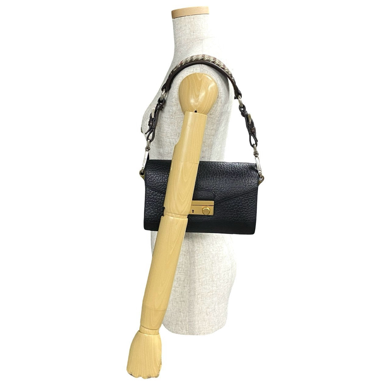 Prada Tweed Shoulder Bag Leather