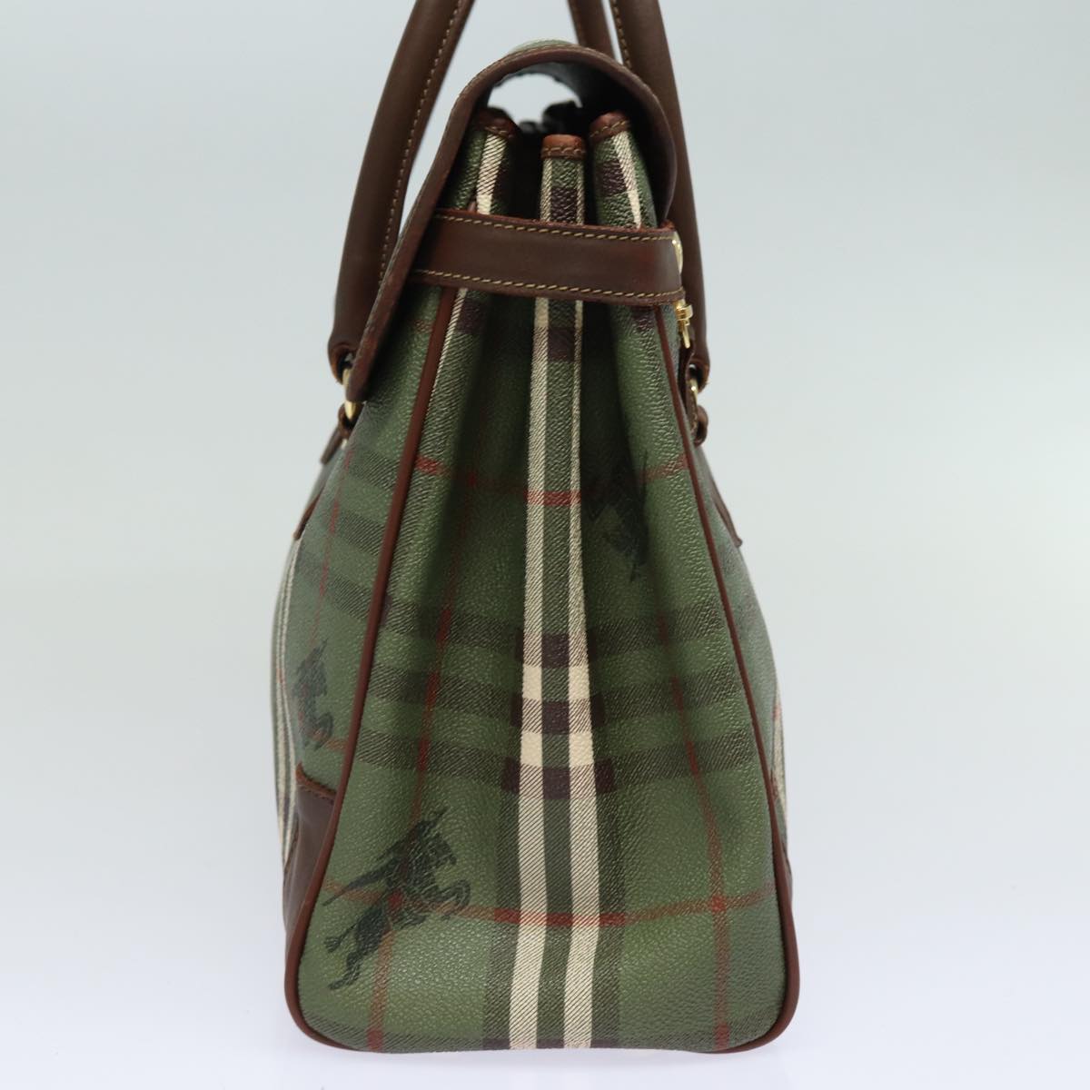 Burberry Luxury ss Nova Check Hand Bag Pvc Auth Leather Green Travel Bag