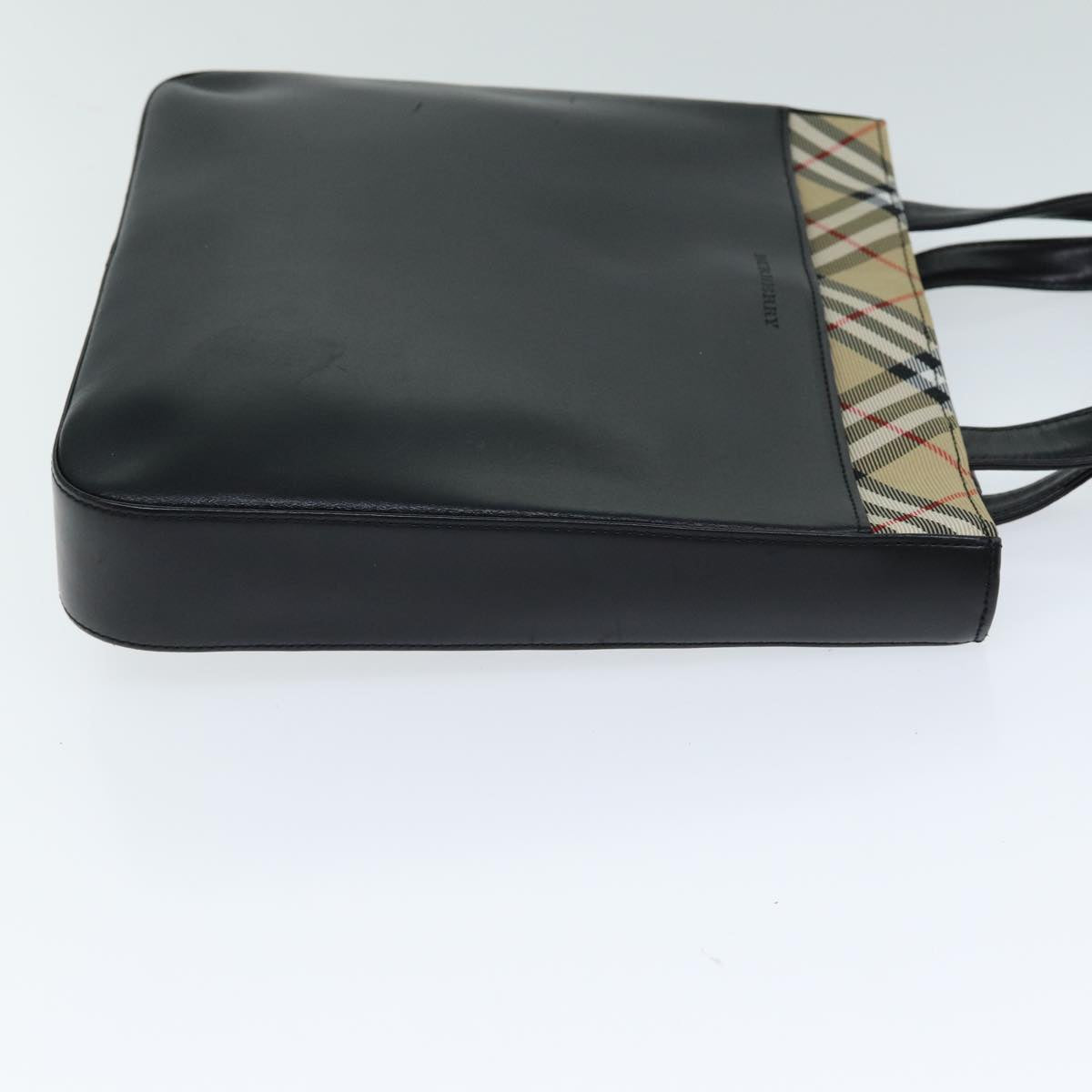 Burberry Luxury Nova Check Hand Bag Auth Leather Canvas Black Travel Bag