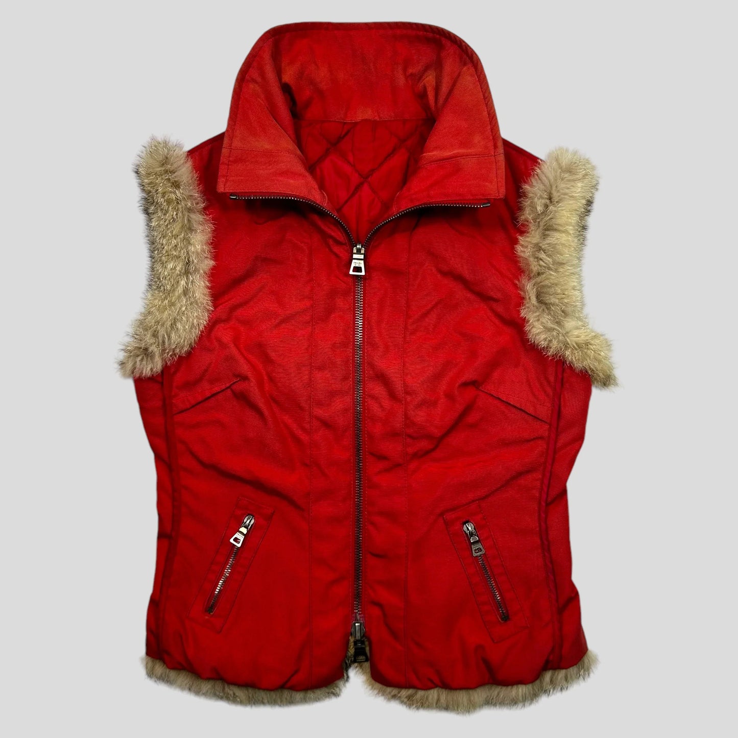 Prada Handbag Sport 00’s Ballistic Fox Fur Reversible Gilet Nylon Quilted