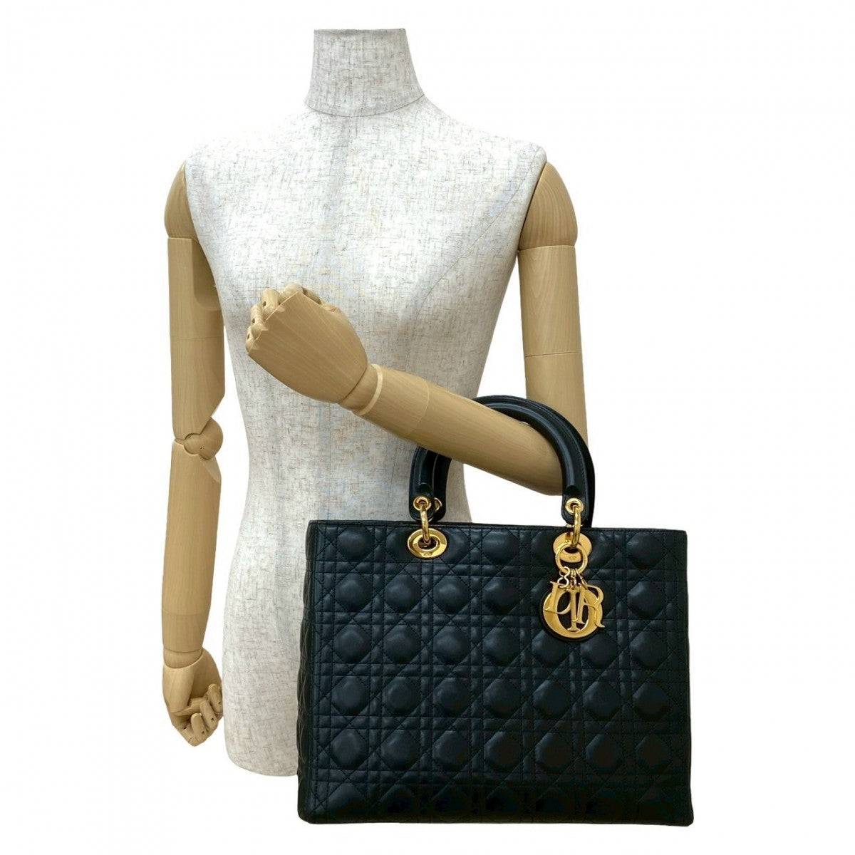 Dior Handbag Cannage Stitch Lady Women Leather Black Travel Bag
