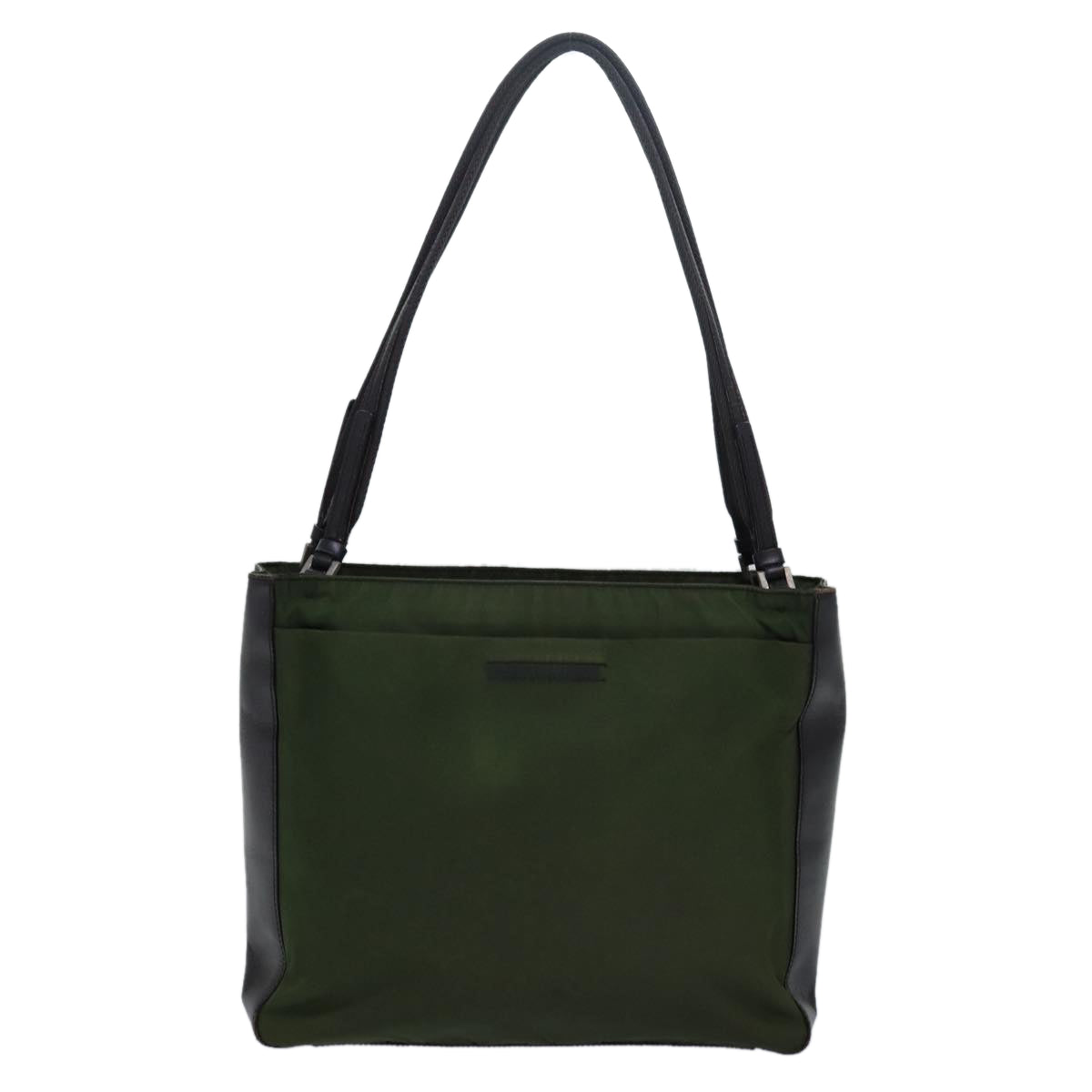 Prada Shoulder Bag Khaki Auth Leather Nylon Brown