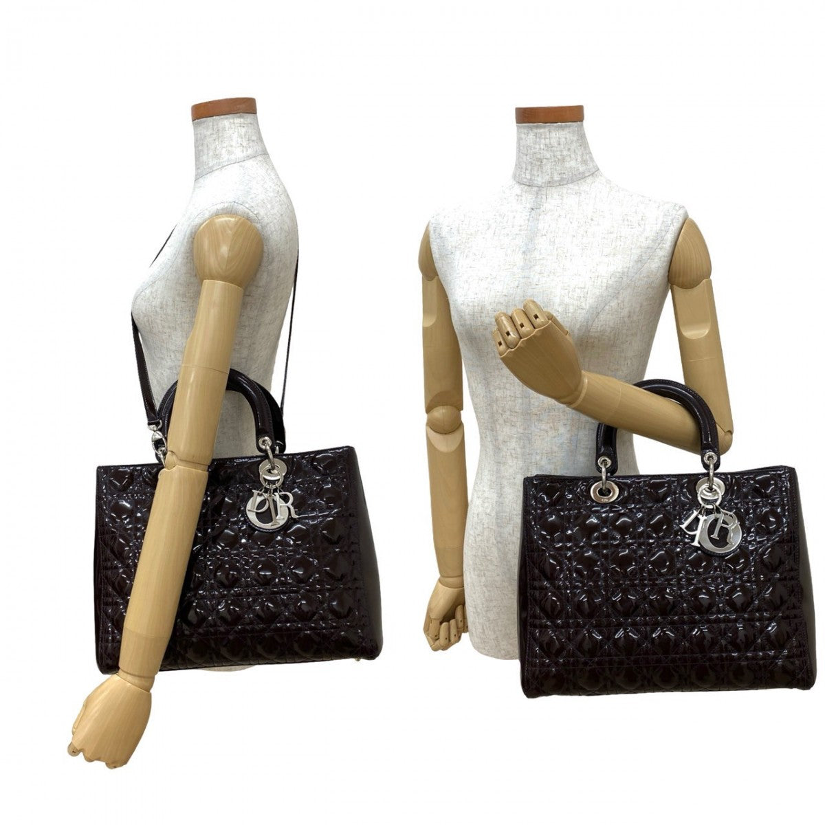Dior Shoulder Bag Patent Lady Leather Brown