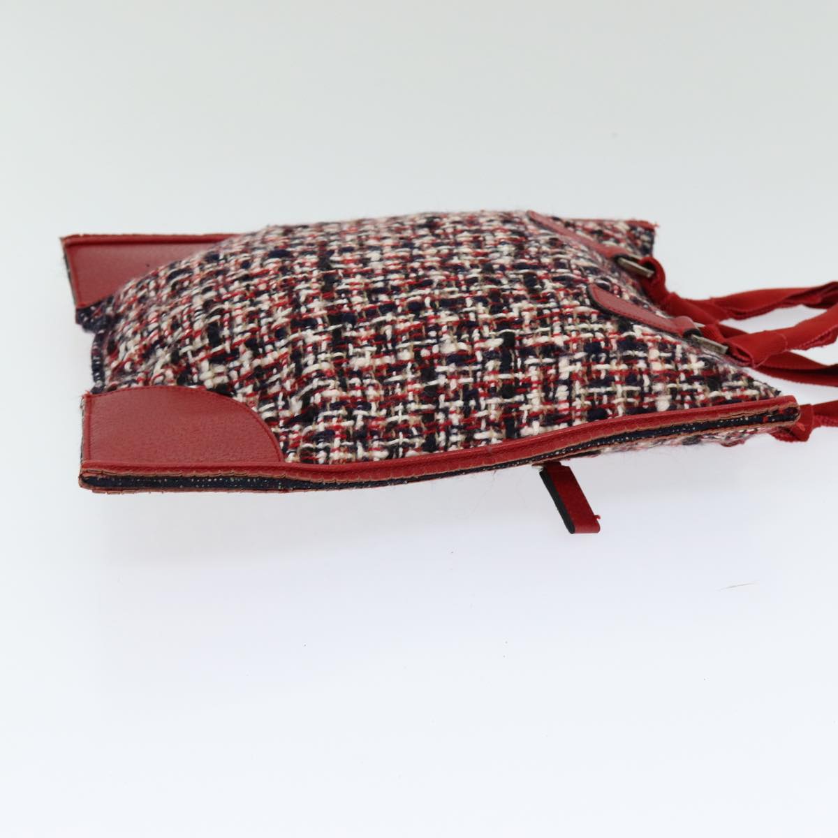 Prada Hand Bag Tweed Auth Red Travel Bag