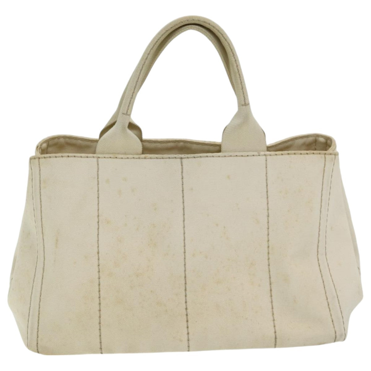Prada Canapa Mm Hand Bag Auth Canvas Cream Travel Bag