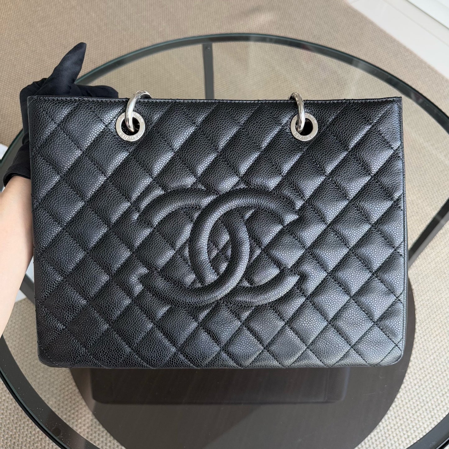 Chanel GST Grand Shopping Tote - Caviar Hardware Quilted Black Tote Bag Series 18