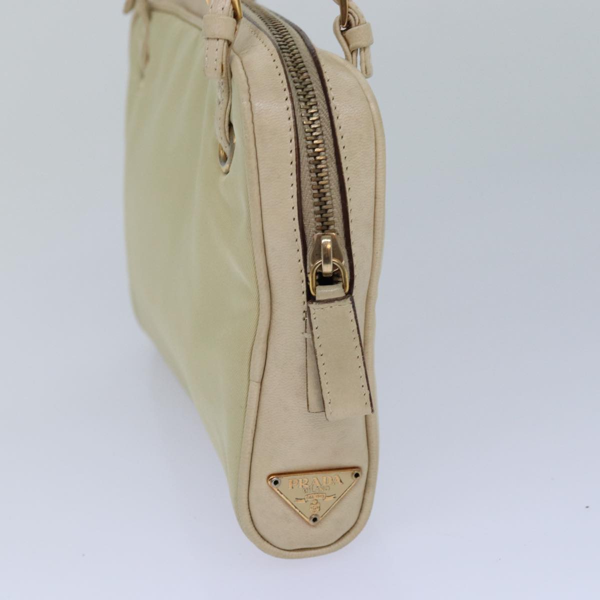 Prada Hand Bag Auth Nylon Beige Gold Travel Bag Beige Auth 85224