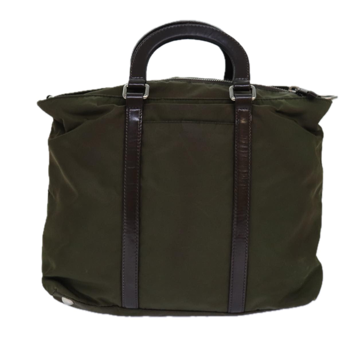 Prada Hand Bag 2Way Khaki Auth Nylon Silver Travel Bag