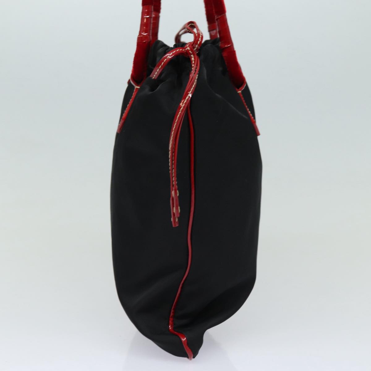 Prada Tote Bag Velour Auth Nylon Black Red