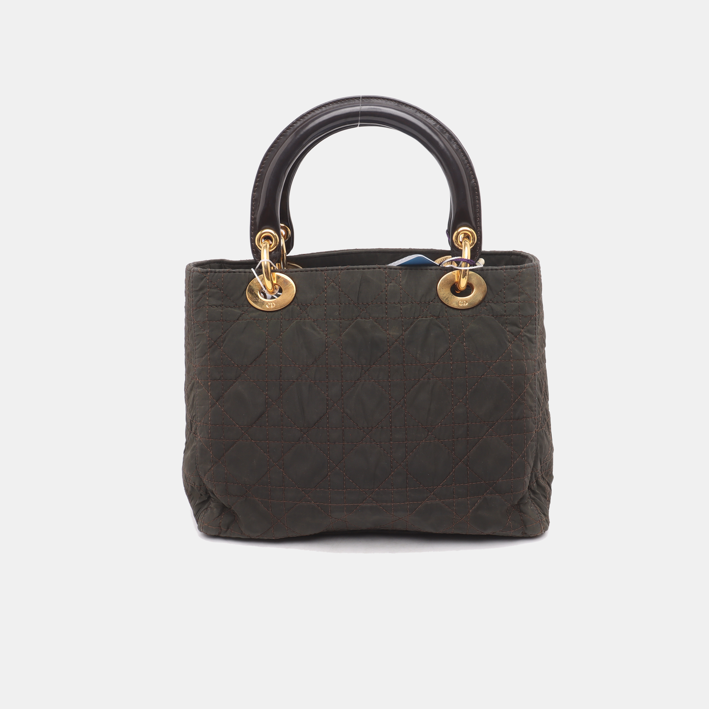 Dior Lady Medium Cloth With Yellow Tone Hardware Nylon Brown Travel Bag