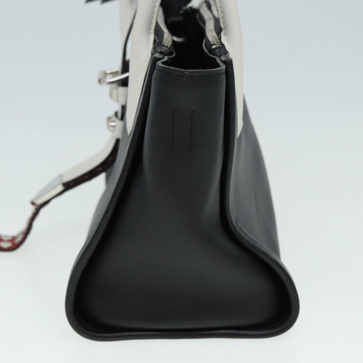 Prada Hand Bag 2Way Auth Leather Black White Travel Bag