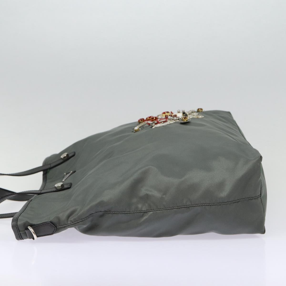 Prada Tote Bag Auth Nylon Silver Gray Silver Auth 88096