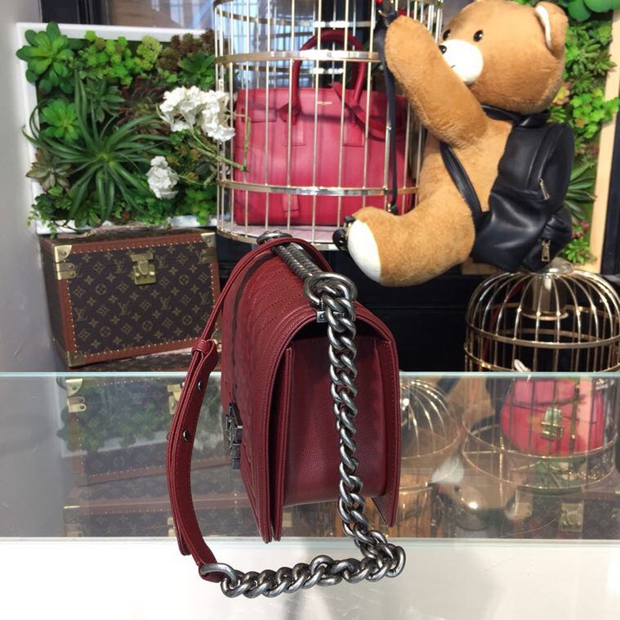 CHL Boy Hardware Burgundy , Silver Crossbody Bag