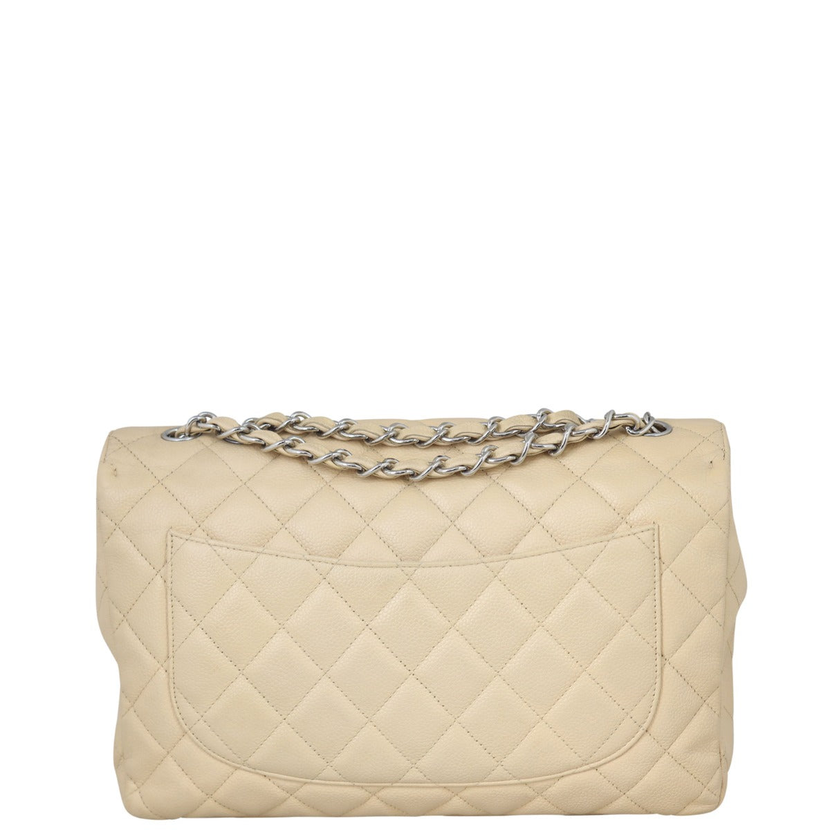 Chanel Classic Single Flap Jumbo Hardware Handbag White Beige