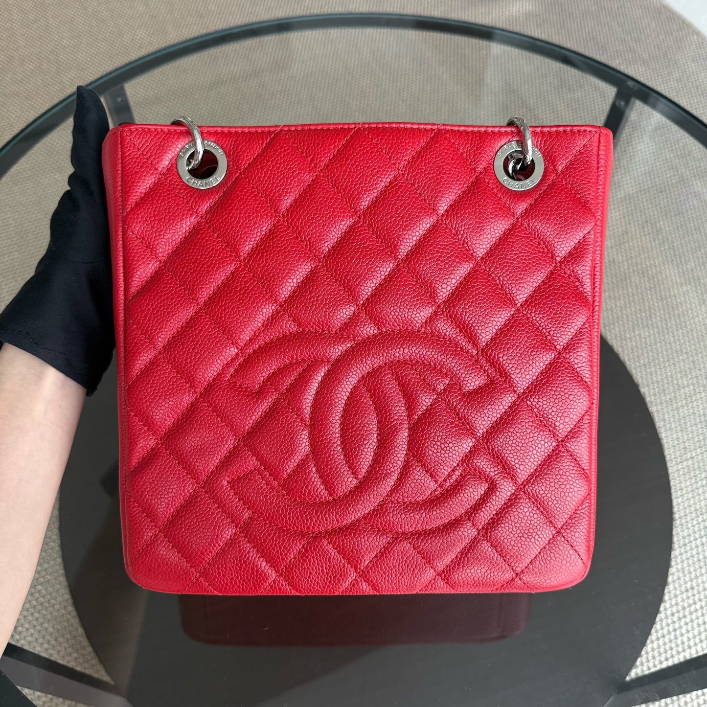 Chanel PST Petite Shopping Tote - Caviar Hardware Quilted Red Tote Bag Series 18
