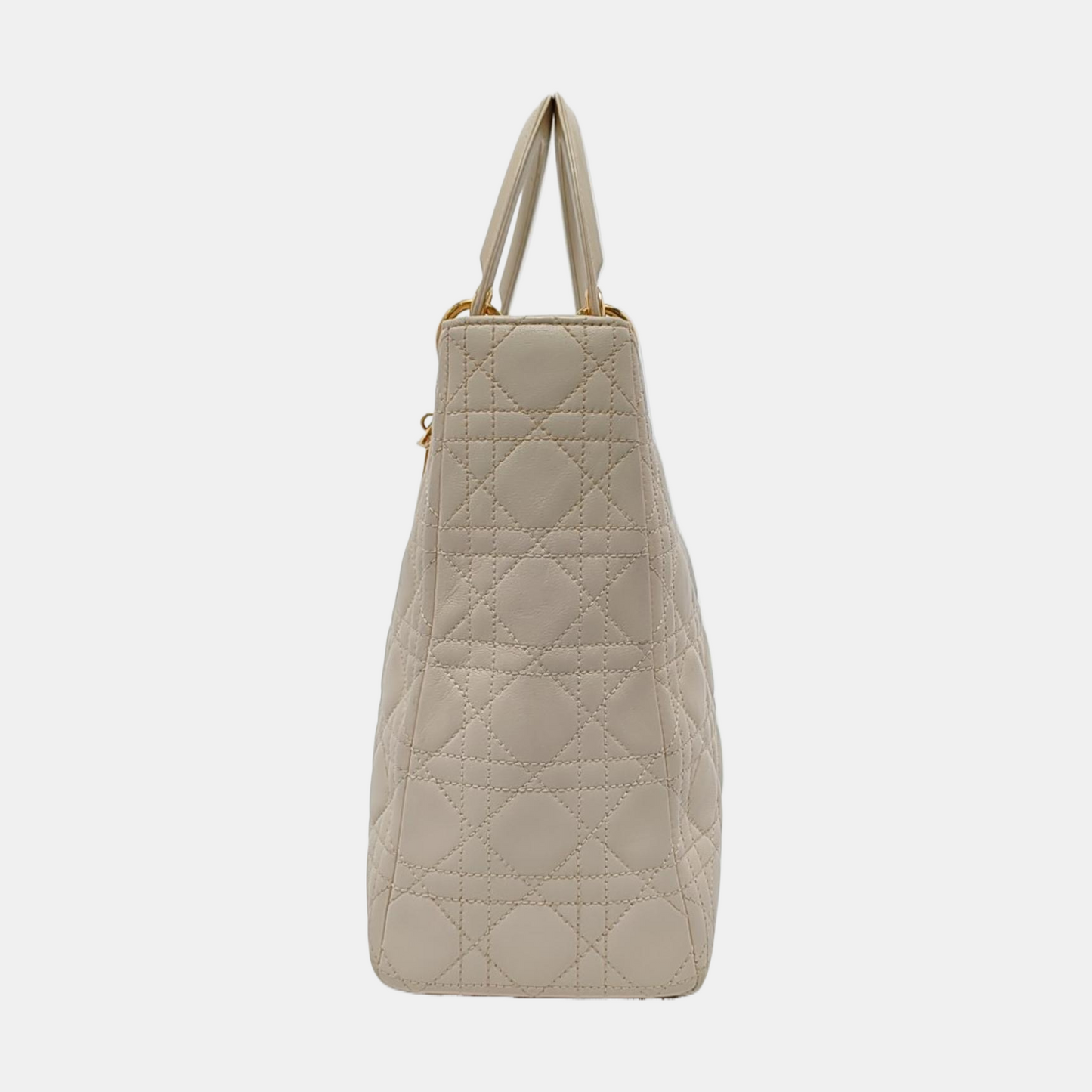 Dior Lady Large Off Lambskin Cannage Hardware Handbag Leather White Travel Bag