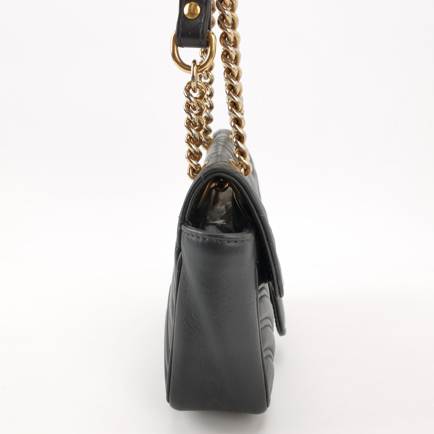 Gucci Marmont Flap Hardware Leather Calfskin Black Gold Travel Bag