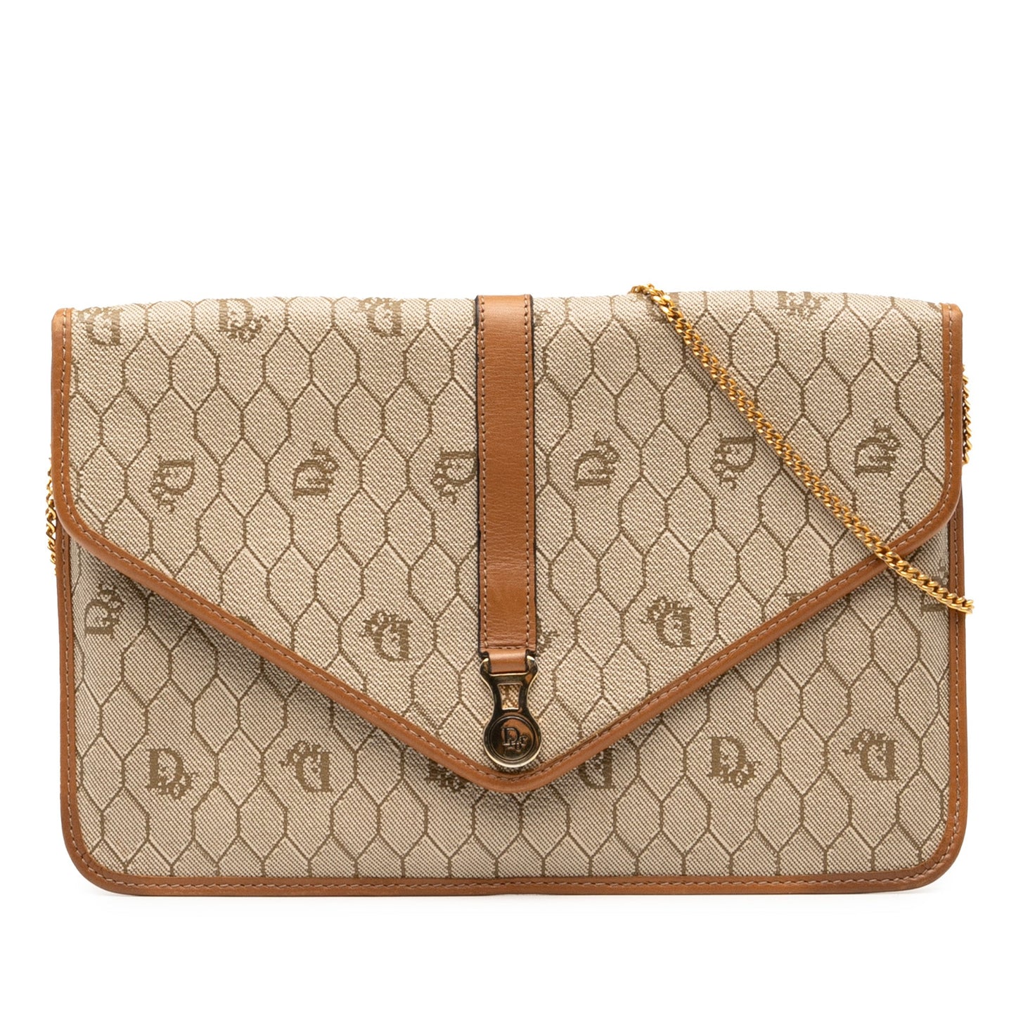 Dior Handbag Honeycomb Coated Crossbody Canvas Brown Chain Crossbody Bag