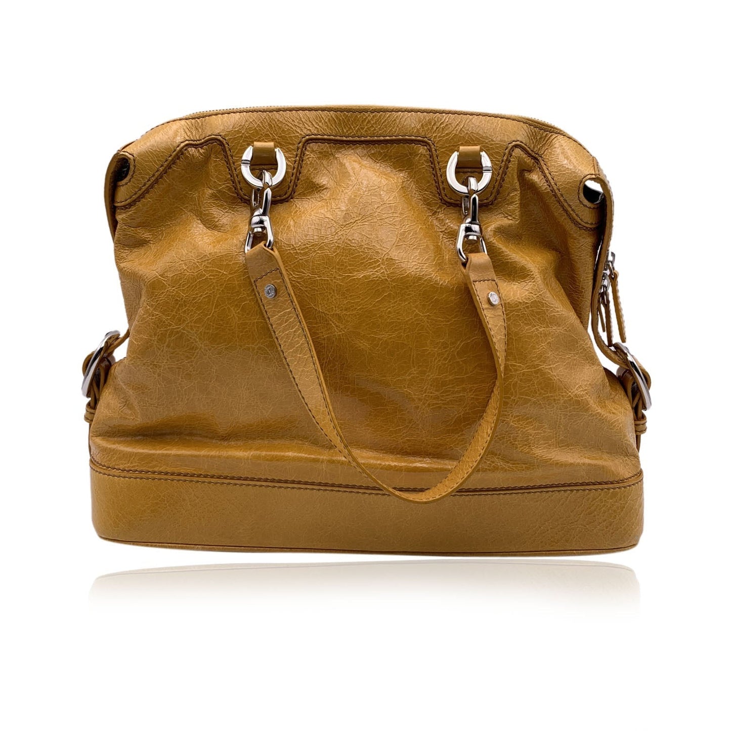 Luxury Yellow Mustard Crinkled Tote Shoulder Bag Leather