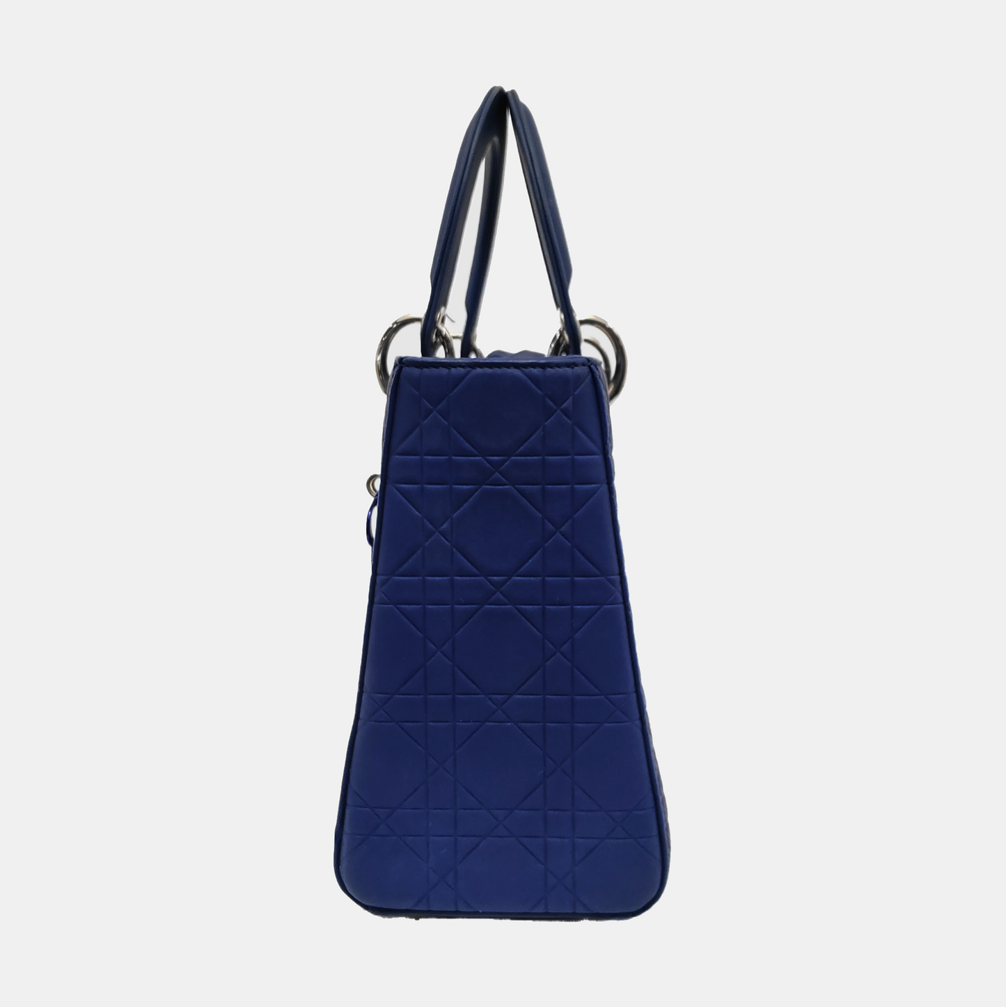 Dior Lady Royal Engraved Cannage Pattern Hardware Handbag Blue Silver Travel Bag