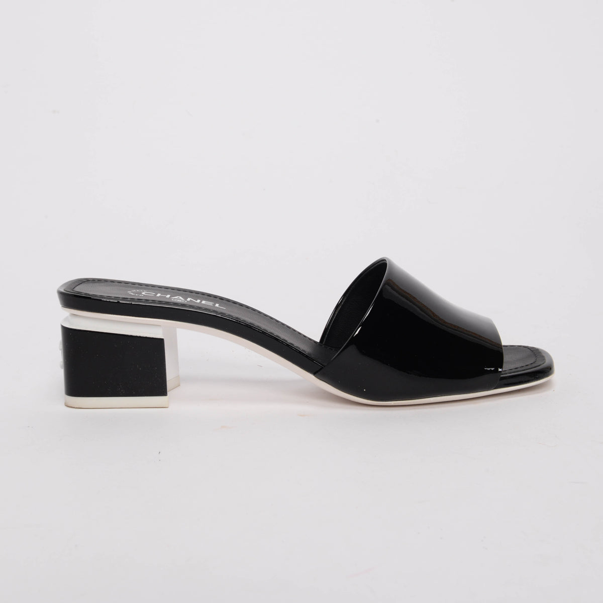 Chanel Black Patent CC Mules 37 Shoes