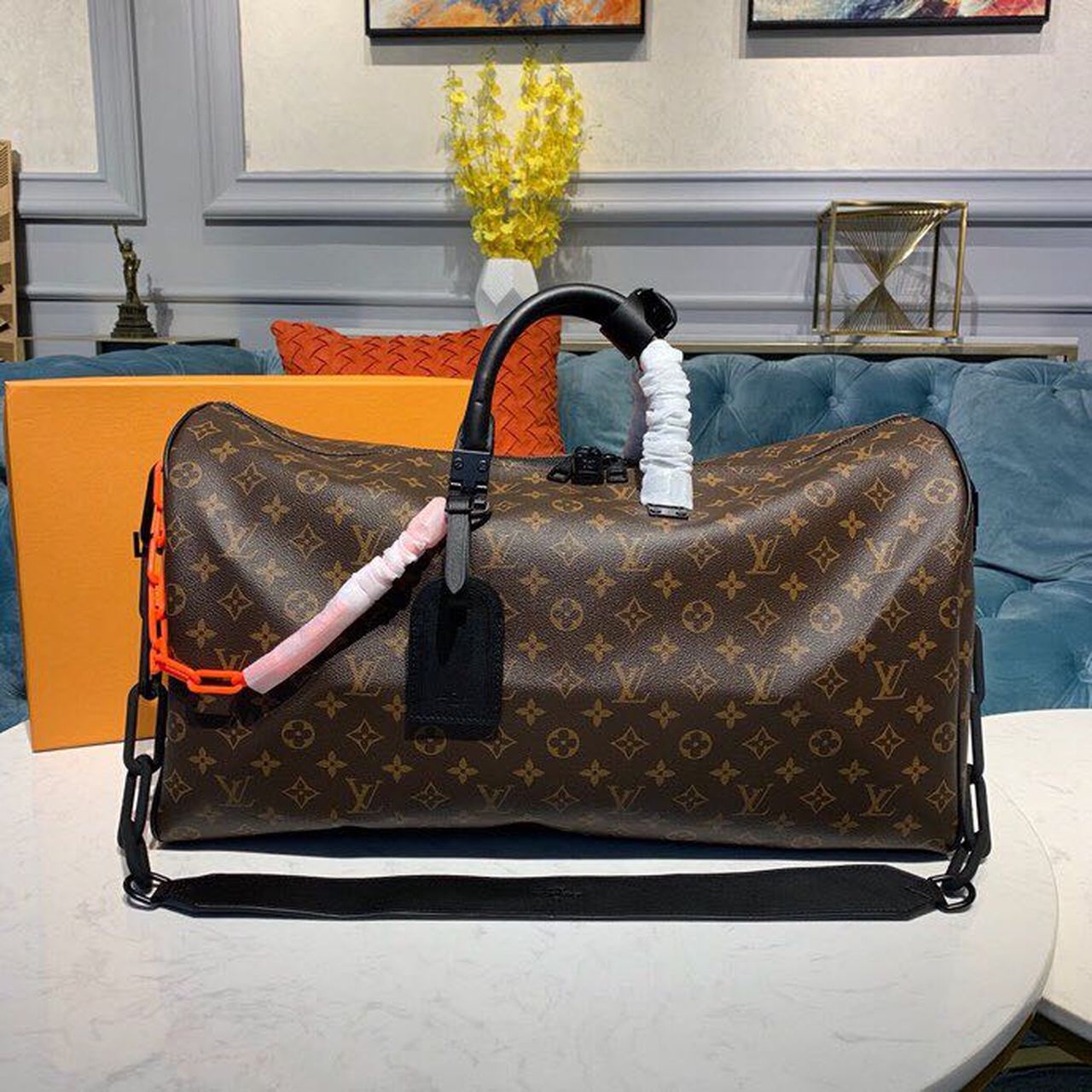 Top Quality Keepall Bandouliere Solar Ray Orange Canvas Monogram Travel Bag