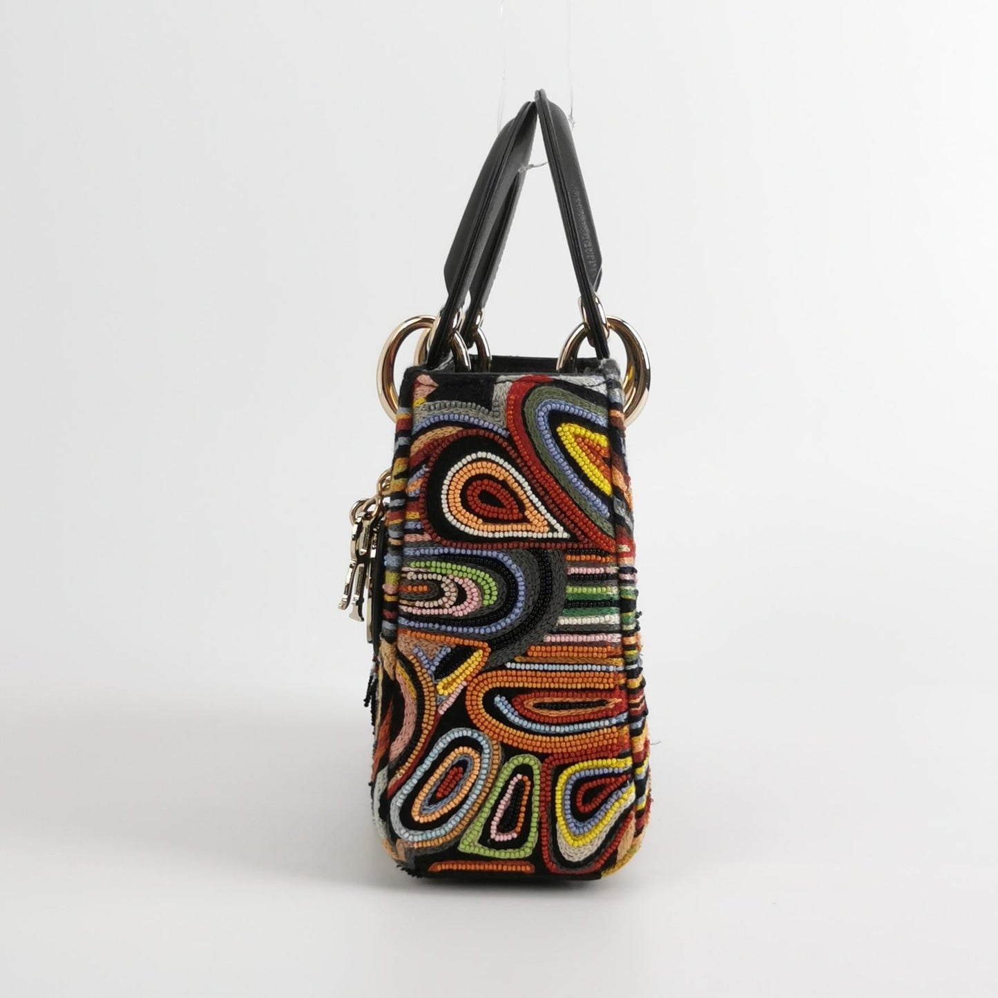 Dior Lady Limited Edition Beaded Multicolor Handbag Leather Black Travel Bag
