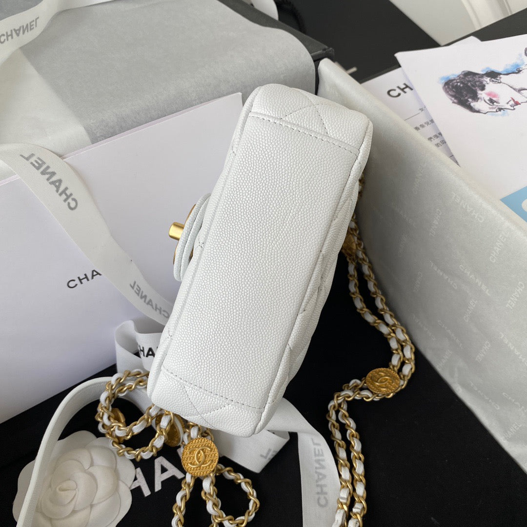 CHLMini Hardware , ’s , White Gold Flap Top Handle Shoulder Bag