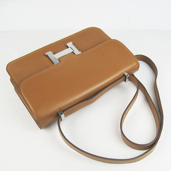 Hermes Luxury Calf Message Bag H Light Coffee Leather Silver Travel Bag