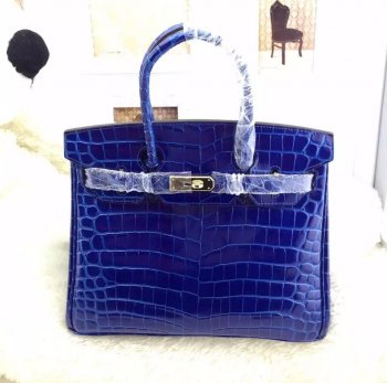 Hermes Luxury Birkin Cm Crocodile Handbag Electric Leather Blue Travel Bag