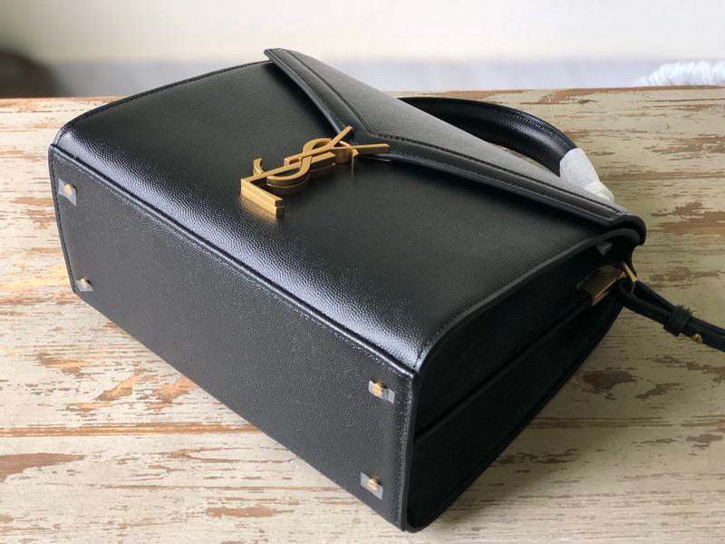 YSL Saint Laurent Cassandra Embossed 9in 25cm Grain De Poudre Black Medium Top Handle Handbag
