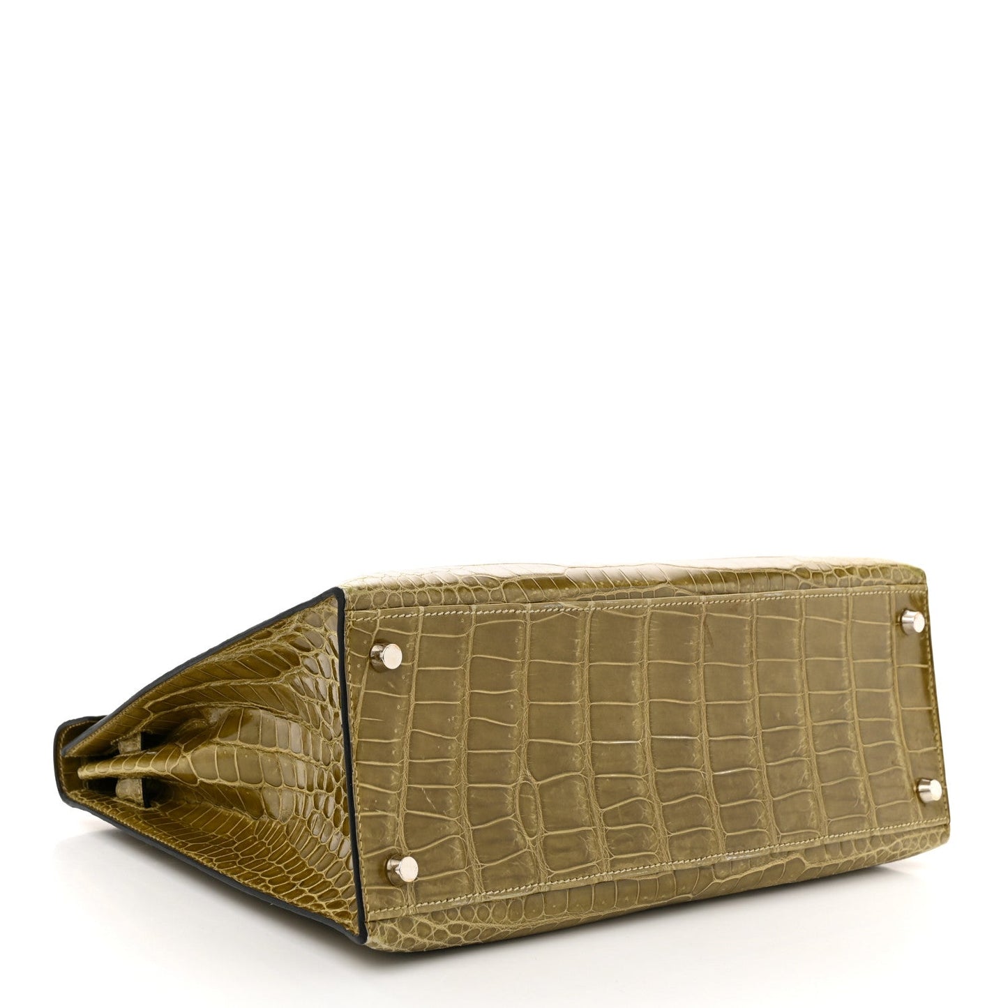 Hermes Shiny Porosus Crocodile Kelly Sellier Vert Anis Handbag Travel Bag