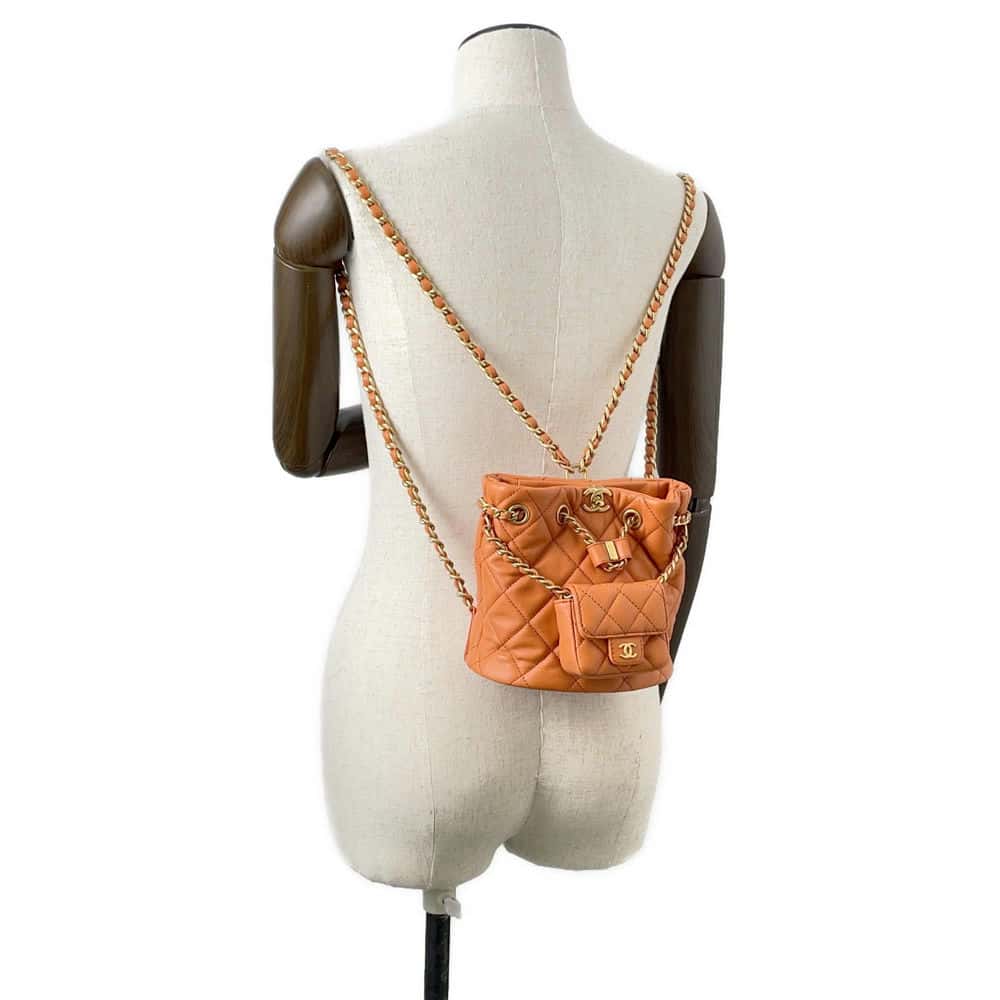 Chanel Matelasse Backpack with Mini Bag Pouch Orange Leather Size Small