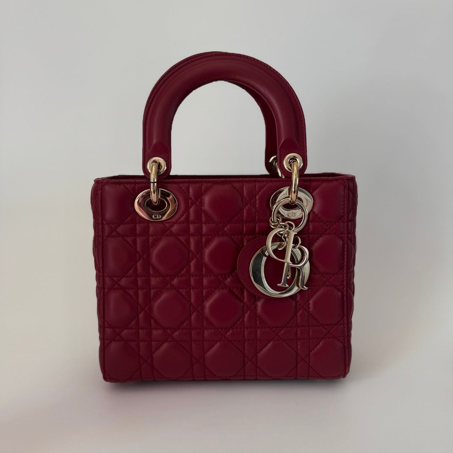 Dior Lady My Abc Burgundy Lambskin Cannage Hardware Leather Gold Travel Bag