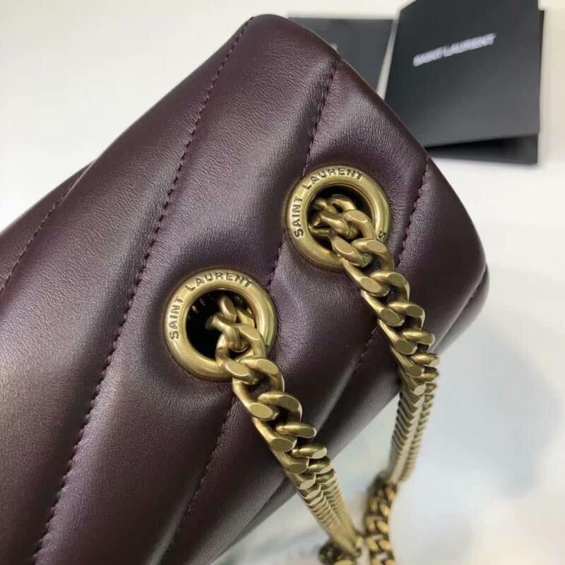 YSL Saint Laurent Loulou Matelassé "Y" Burgundy 9.8in Small Chain Handbag Ysl 494699Dv7276475